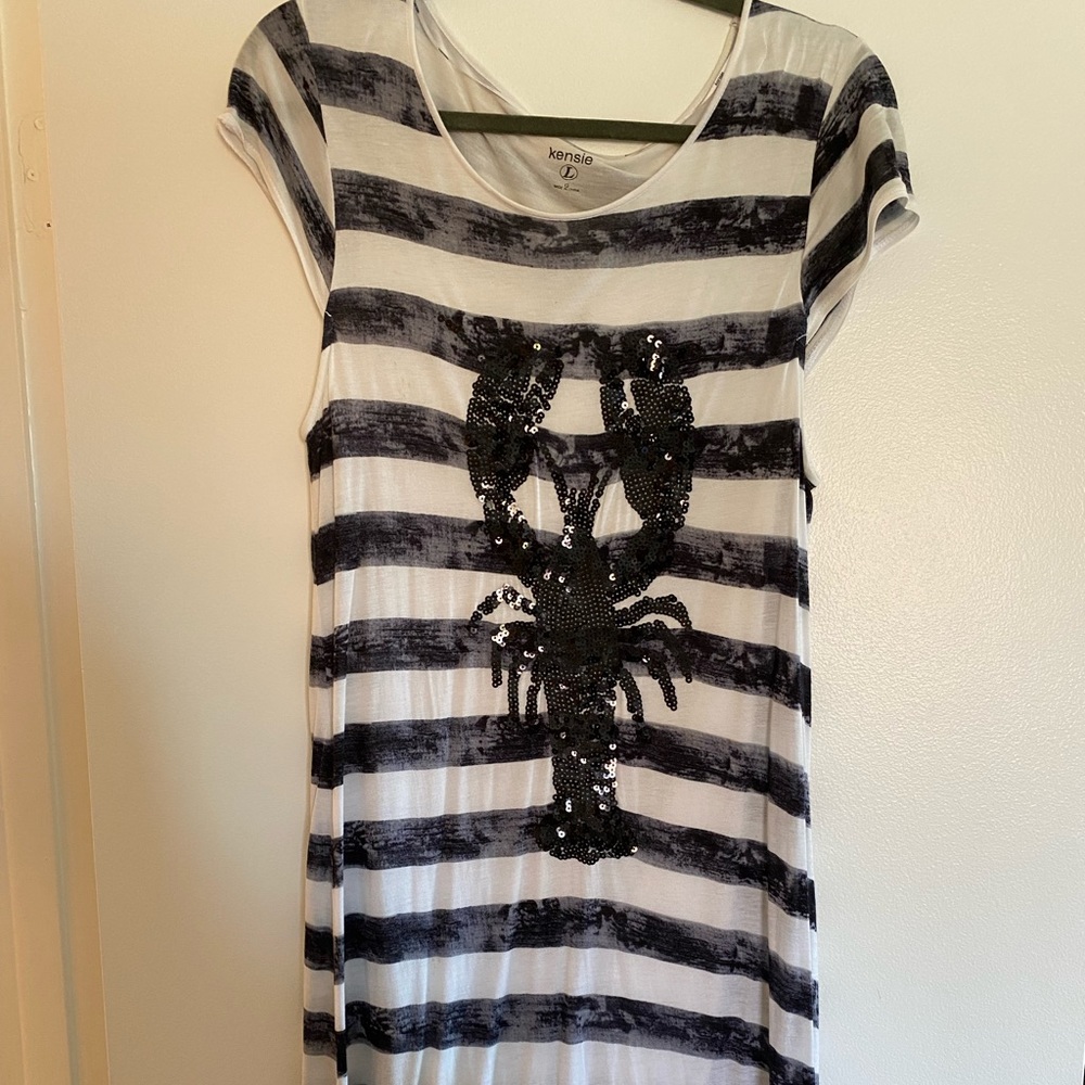 Kensie striped lobster sequin t-shirt dress